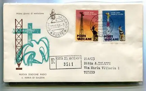 Vatikan FDC Venetia 1959 Radio Maria voyata Racc. für Italien