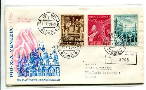 Vatikan FDC Venetia 1960 Reiseüberzug Racc. für Italien