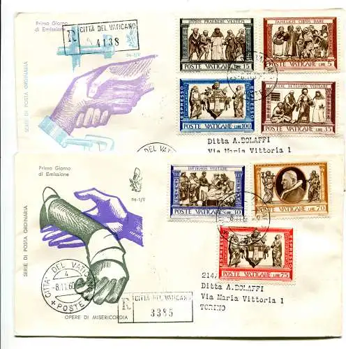 Vatikan FDC Venetia 1960 Werke der Barmherzigkeit gereist Racc. für Italien