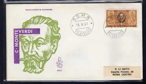 Italien FDC Venetia 1967 Monteverdi reiste nach Italien