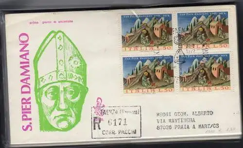 Italien FDC Venetia 1972 San Pier Damiano Viertelreise Racc. für Italien