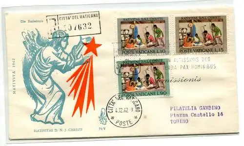 Vatikan FDC Venetia 1962 Weihnachten gereist Racc. für Italien