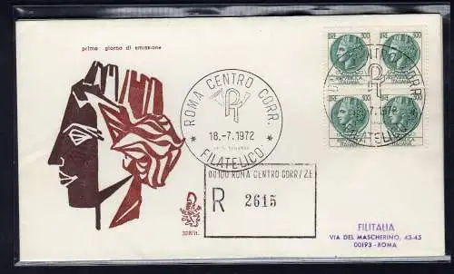 Italia FDC Venetia 1972 Siracusana L. 300 Viertelreise Racc.Italia