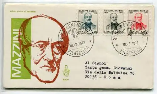 Italien FDC Venetia 1972 Mazzini voyata Racc. für Italien 1007