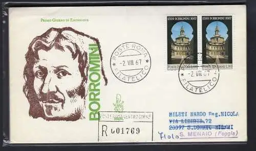 Italien FDC Venetia 1967 Borromini Paar gereist Racc. für Italien