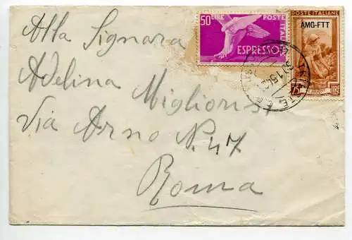 Arbeit Lire 25 in Mischfrankatur mit Italien Briefmarken für Espresso