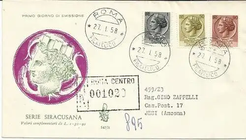 Syrakus Lire 1, 50 und 90 auf Umschlag FDC Venetia Club Venezia