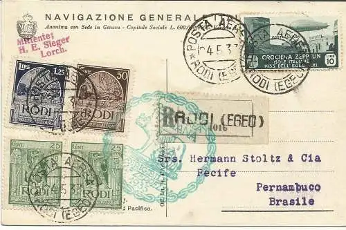 Ägäis - Zeppelin Lire 10 auf Postkarte