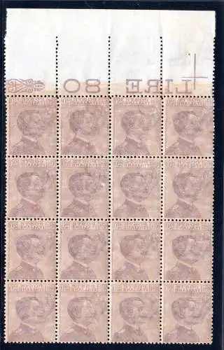 Michetti Cent. 20 n. 204f Block mit 16 Sorten Abziehbild - MNH