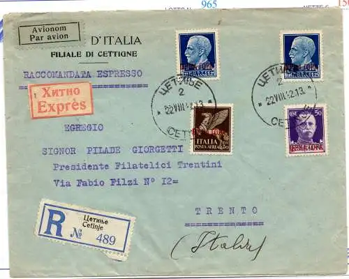 Montenegro - Italienische Briefmarken CRNA GORA auf Umschlag aufgedruckt