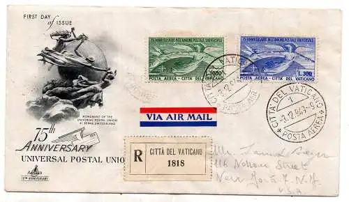 U.P.U. Luftpost Nr. 18/19 Serie auf FDC Figur Racc. für die USA