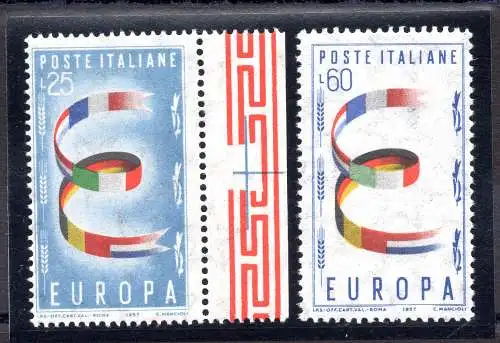 1957 Europa Lire 25 und 60 filigrane Sterne 65. Links - MNH