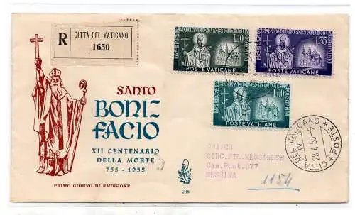 1955 S. Bonifacio n. 192/194 Serie auf FDC Venetia Racc.