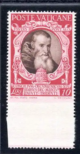 Konzil von Trient Lire 10 Nr. 121e unten ungezähnt - MNH