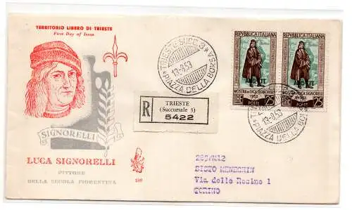 Triest - Signorelli Nr. 186 Paar auf FDC Venetia Einschreiben