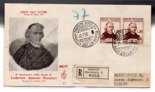 Triest - Muratori Nr. 78 Paar auf FDC Venetia Einschreiben