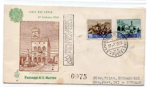 1950 Landschaften Lire 20 und 55 auf FDC Venedig gereist