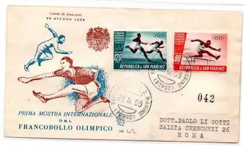 1955 Ausstellung frankiert. olympisch auf FDC Venetia nach Rom