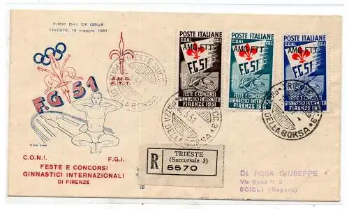 Trieste A - Gymnastiker Nr. 116/118 Serie auf FDC Venetia Einschreiben