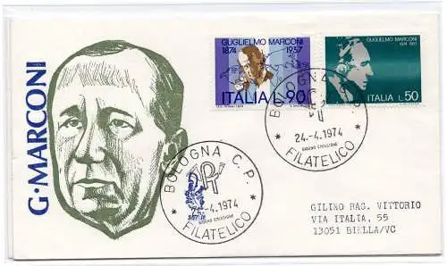 Italien FDC Venetia 1974 Marconi reiste nach Italien