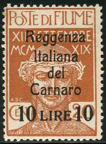 Fluss - Regenza del Carnaro Lire 10 auf Cent. 20 - sehr gut