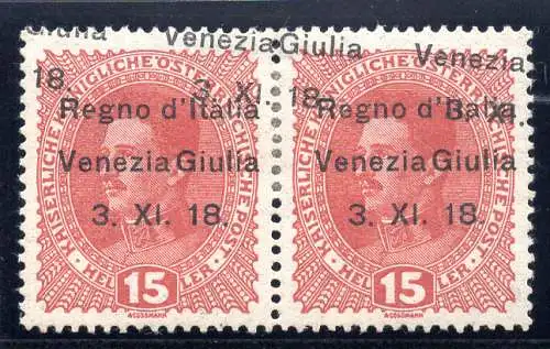 Venezia Giulia - 15 Heller Nr. 6 Paar Doppelaufdruck davon eine verschobene