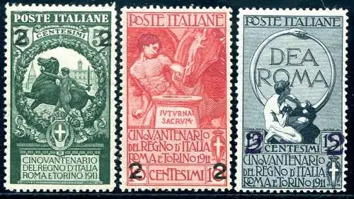 Unità d'Italia überdruckt Cent. 2 n. 99b/101b Serie mit Ziffernabstand