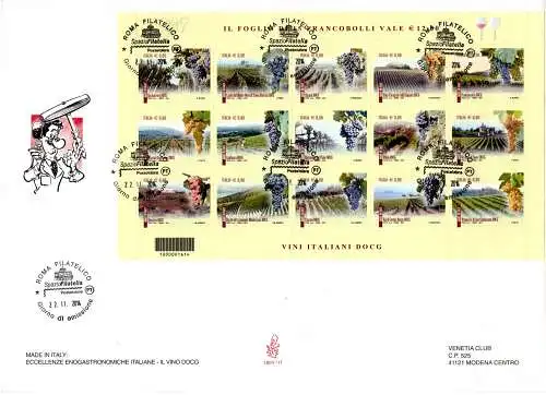 Vini d'Italia DOCG 2014 Bogen Nr. 94 auf Umschlag FDC Venetia