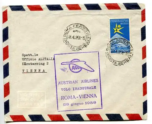 AUE I. Flug Rom/Wien vom 28.6.58 - Aerogramm nach Wien