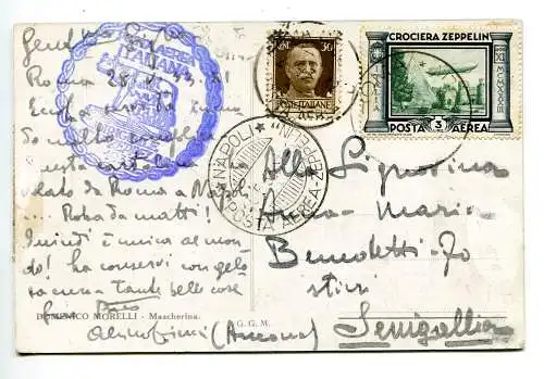 Luftpost Zeppelin Lire 3 auf Postkarte nach Senigallia