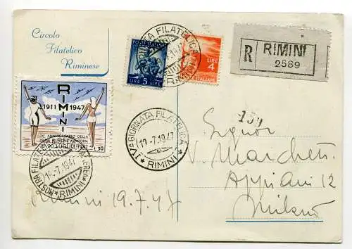 1947 Rimini Tag der Luftfahrt - Erinnofilo Gedenkmünze auf Postkarte