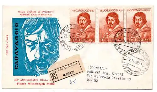 Italien FDC Venetia 1960 Caravaggio Paar + Einzelreise Racc. für Italien