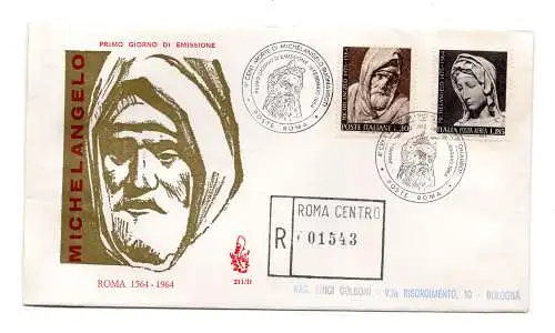 Italien FDC Venetia 1964 Michelangelo reiste Racc. für Italien