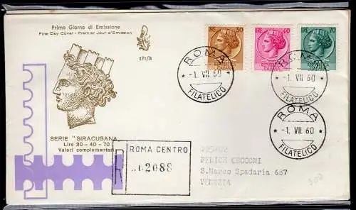 Italien FDC Venetia 1960 Syrakus gereist Racc. für Italien