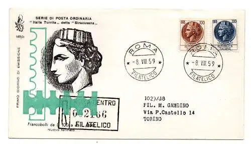 Italien FDC Venetia 1959 Syrakus gereist Racc. für Italien