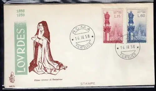 Italien FDC Venetia 1958 Lourdes nicht gereist