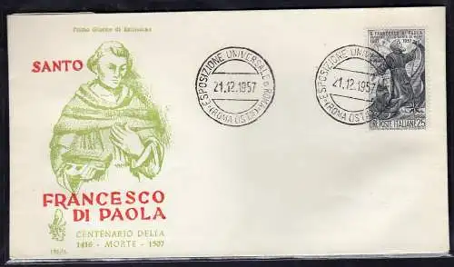 Italien FDC Venetia 1957 Francesco Di Paola nicht gereist