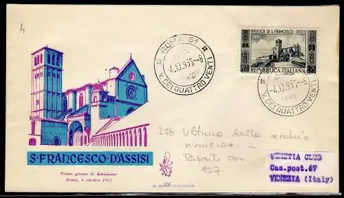 Italien FDC Venetia 1955 San Francesco D'Assisi nicht gereist