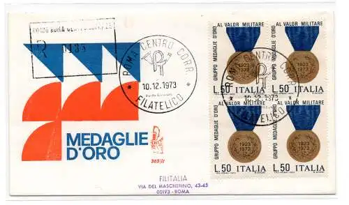 Italien FDC Venetia 1973 Goldmedaillen Viertelreise Racc. für Italien