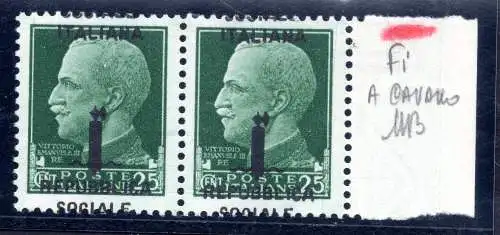 Cent. 25 n. 491pia Italienische Sorte oben - MNH