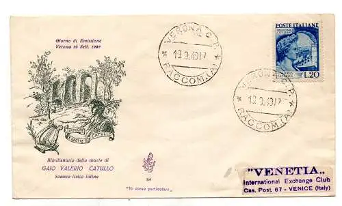 Italien FDC Venetia 1949 Katullo nicht gereist