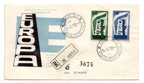 Italien FDC Venetia 1956 Europa gereist Racc. für Italien