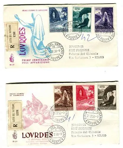 Vatikan FDC Venetia 1958 Lourdes gereist Racc. für Italien