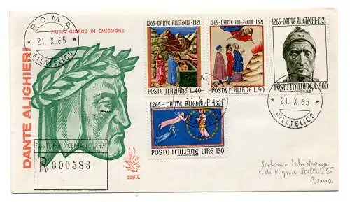 Italien FDC Venetia 1965 Dante Alighieri reiste Racc. für Italien