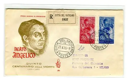 Vatikan FDC Venetia 1955 Beato Angelico voyata Racc. für Italien