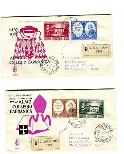 Vatikan FDC Venetia 1956 Capranica voyata Racc. für Italien