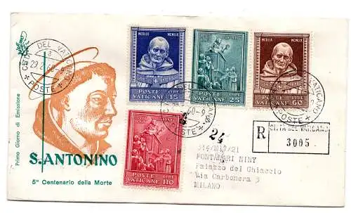 Vatikan FDC Venetia 1960 Sant'Antonino voyata Racc. für Italien