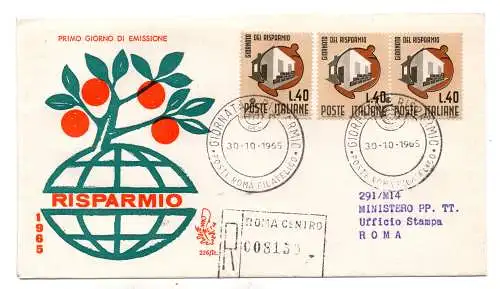 Italien FDC Venetia 1965 Einsparungsstreifen von drei Reisen Racc. für Italien