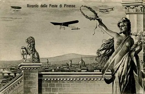 Florenz - Postkarte Erinnerung an die Feste von Florenz mit Flugzeug