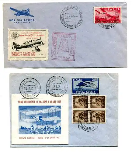 Luftfahrt 1947/1948 - Lot von sechs frankierten Umschlägen mit Erinnophilen